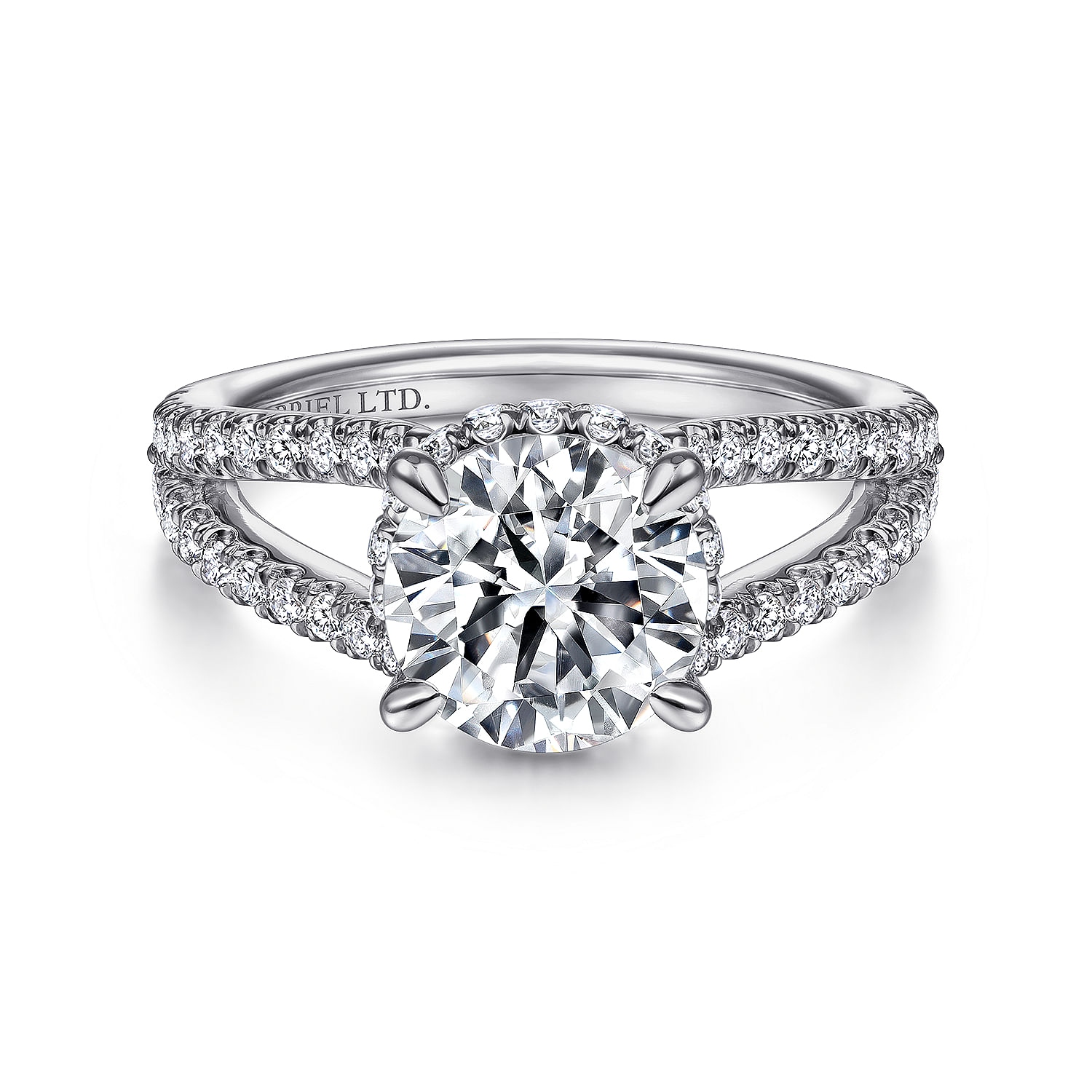 Gabriel - 18K White Gold Round Split Shank Diamond Engagement Ring