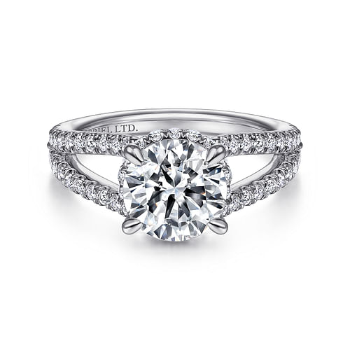 18K White Gold Round Split Shank Diamond Engagement Ring