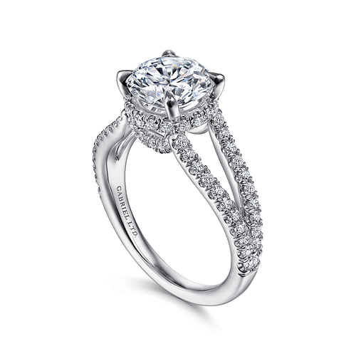 18K White Gold Round Split Shank Diamond Engagement Ring