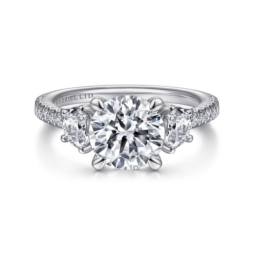 18K White Gold Round Three Stone Diamond Engagement Ring