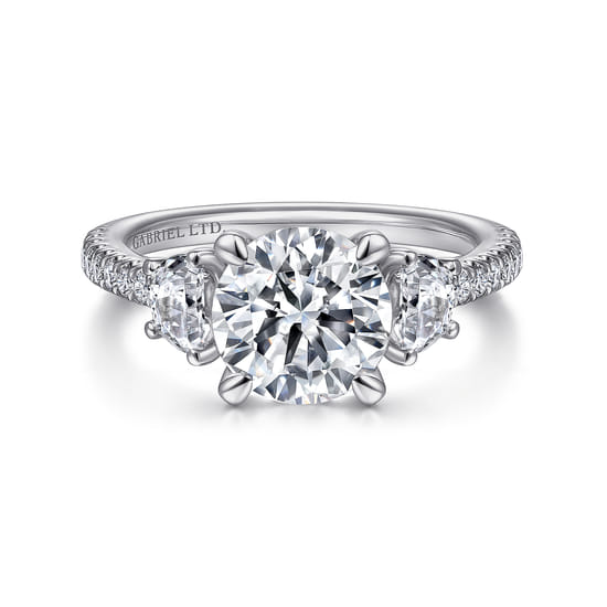 Gabriel - 18K White Gold Round Three Stone Diamond Engagement Ring
