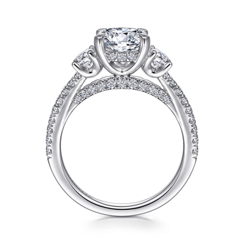 18K White Gold Round Three Stone Diamond Engagement Ring