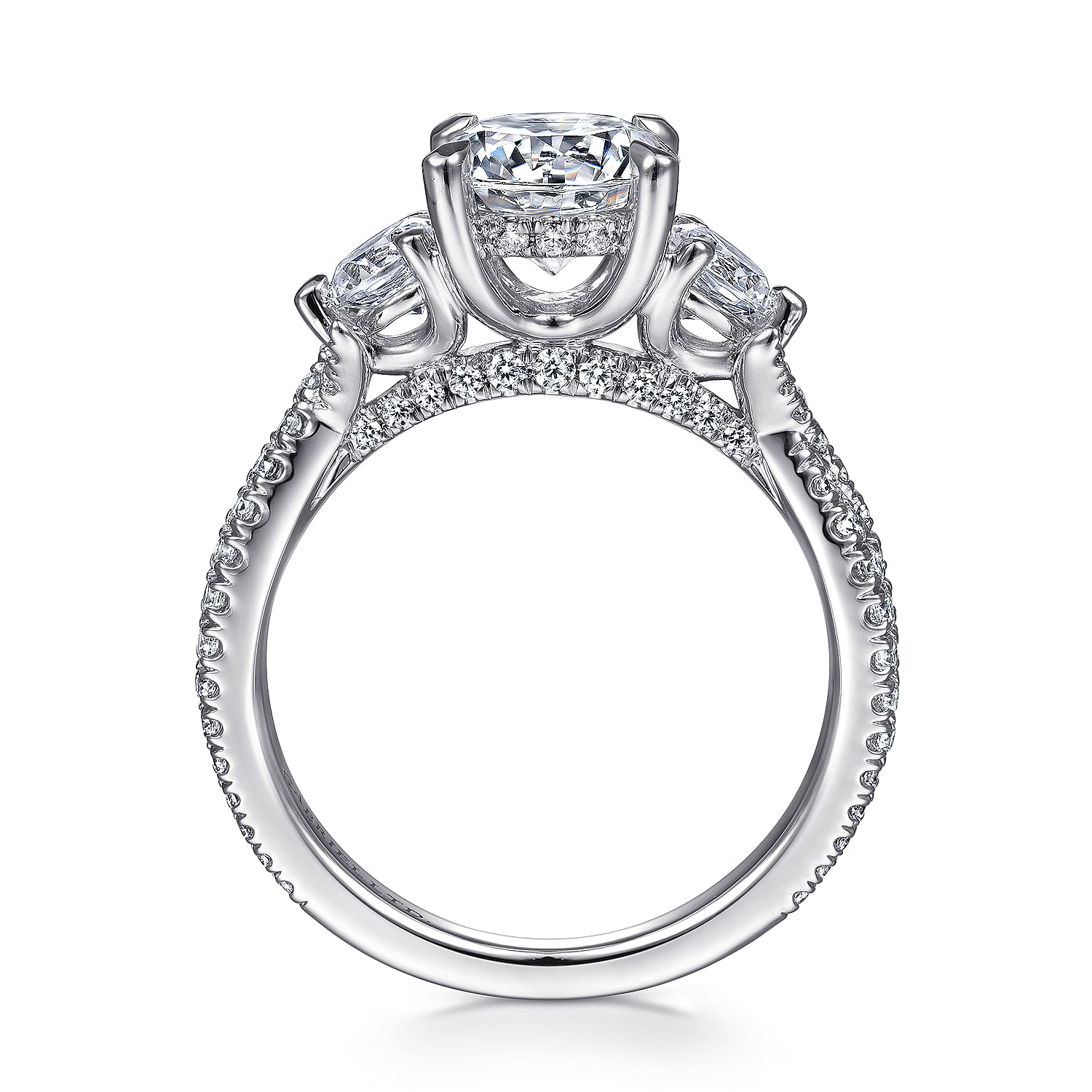 18K White Gold Round Three Stone Diamond Engagement Ring