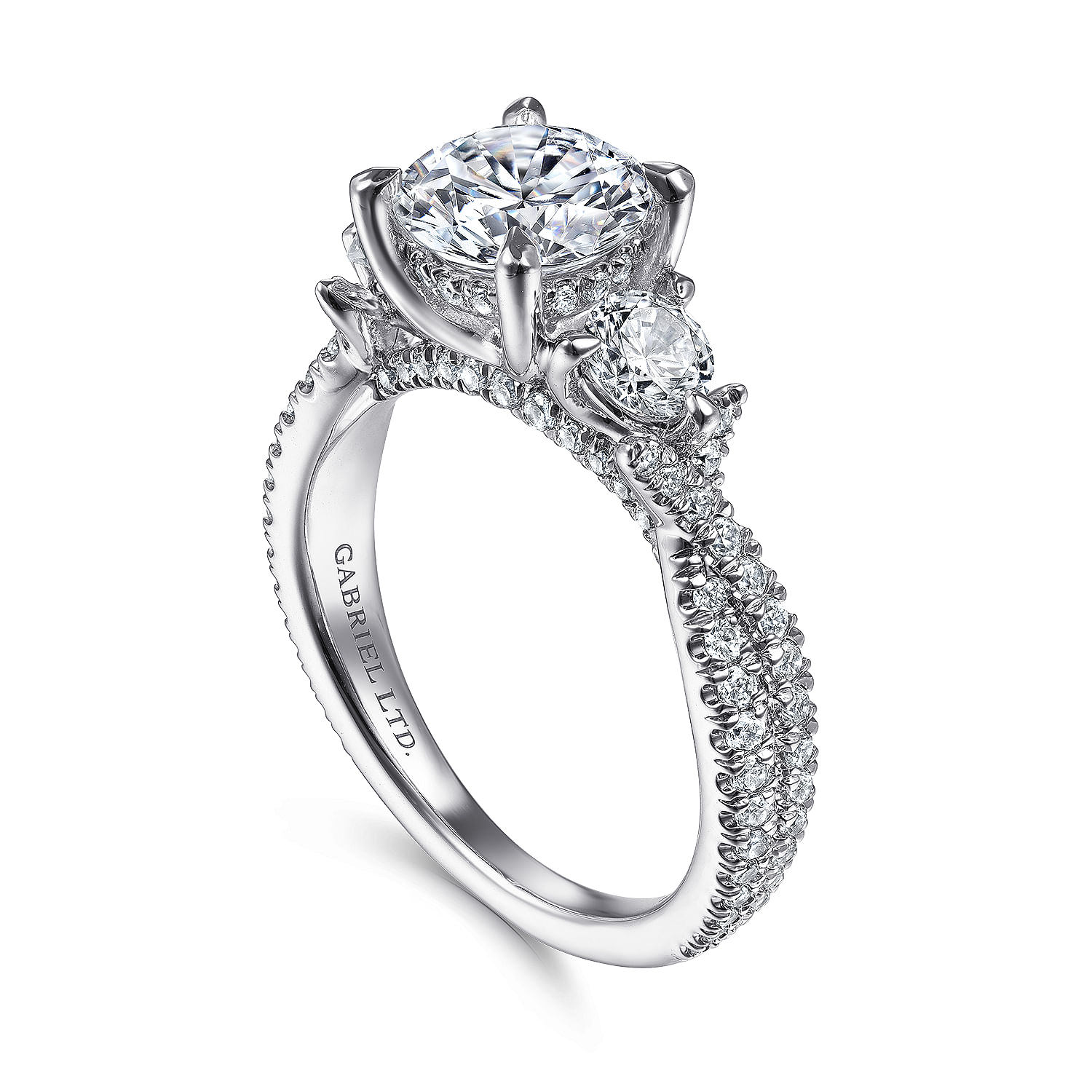 18K White Gold Round Three Stone Diamond Engagement Ring