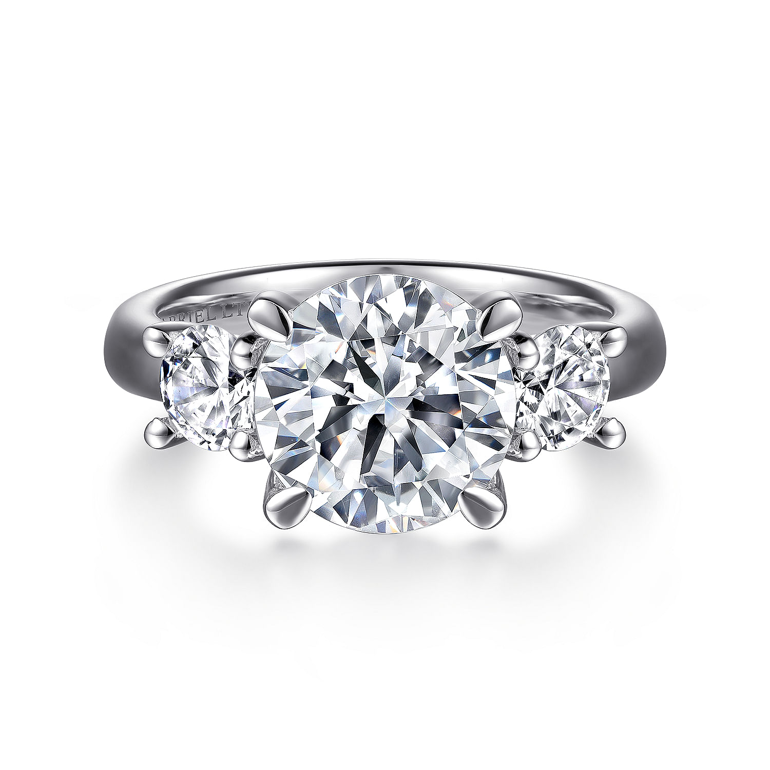 Gabriel - 18K White Gold Round Three Stone Diamond Engagement Ring
