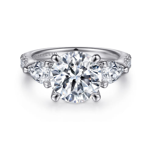 18K White Gold Round Three Stone Diamond Engagement Ring