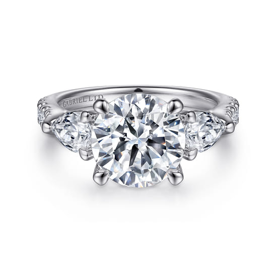 Gabriel - 18K White Gold Round Three Stone Diamond Engagement Ring