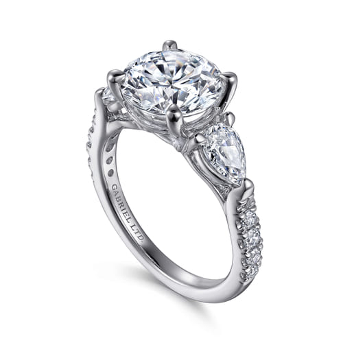 18K White Gold Round Three Stone Diamond Engagement Ring