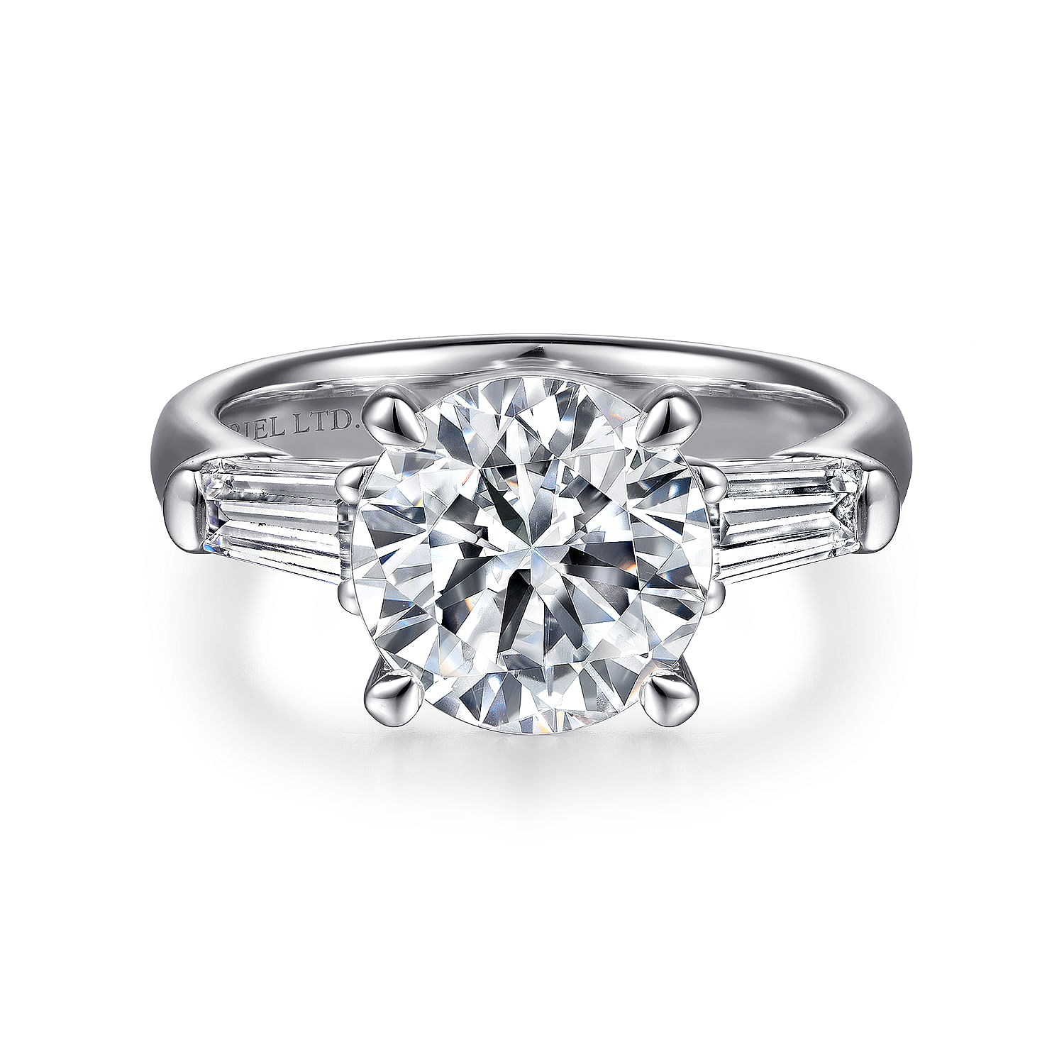 Gabriel - 18K White Gold Round Three Stone Diamond Engagement Ring