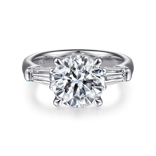 18K White Gold Round Three Stone Diamond Engagement Ring