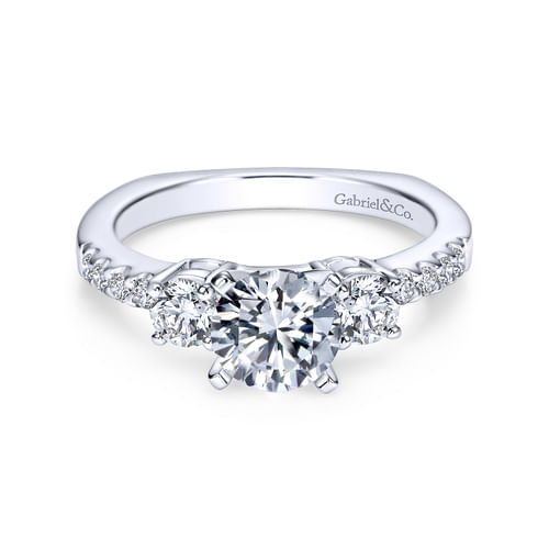 18K White Gold Round Three Stone Diamond Engagement Ring