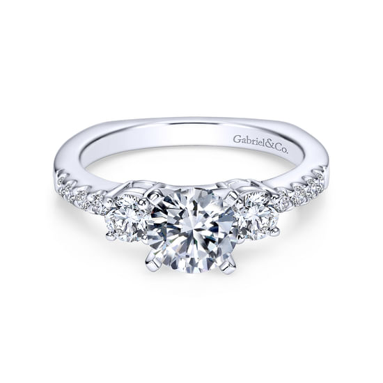 Gabriel - 18K White Gold Round Three Stone Diamond Engagement Ring