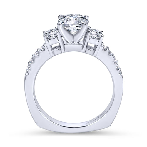 18K White Gold Round Three Stone Diamond Engagement Ring