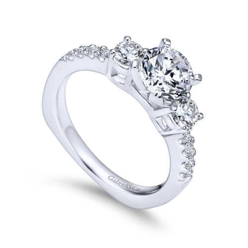 18K White Gold Round Three Stone Diamond Engagement Ring