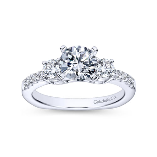 18K White Gold Round Three Stone Diamond Engagement Ring