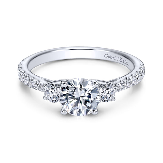 Gabriel - 18K White Gold Round Three Stone Diamond Engagement Ring