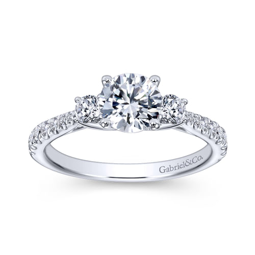 18K White Gold Round Three Stone Diamond Engagement Ring