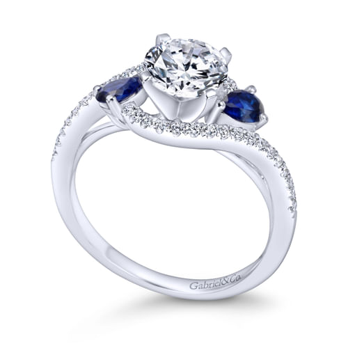 18K White Gold Round Three Stone Sapphire and Diamond Engagement Ring