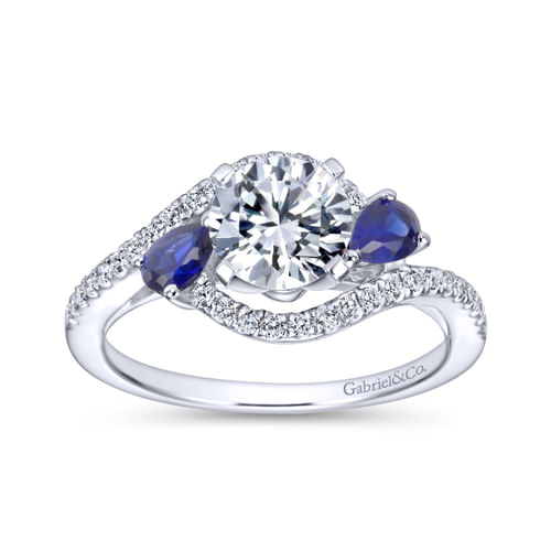 18K White Gold Round Three Stone Sapphire and Diamond Engagement Ring