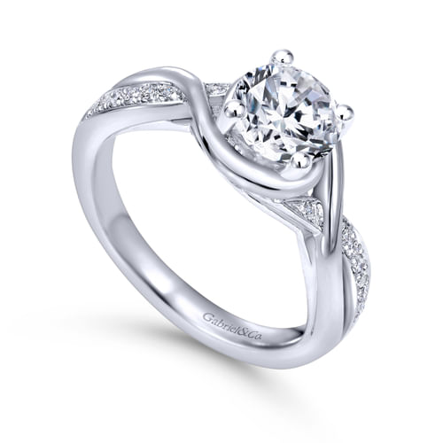 18K White Gold Round Twisted Diamond Engagement Ring