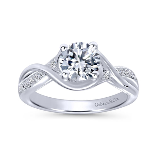 18K White Gold Round Twisted Diamond Engagement Ring