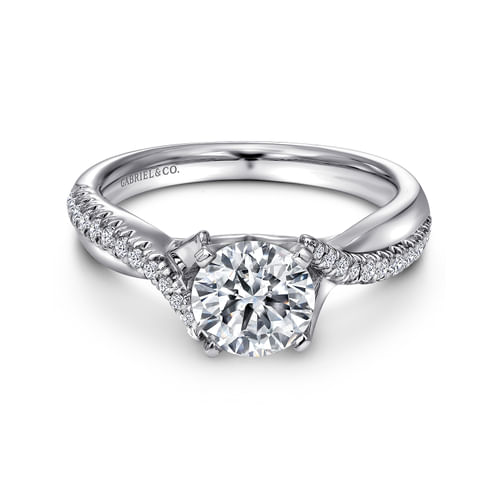 18K White Gold Round Twisted Diamond Engagement Ring
