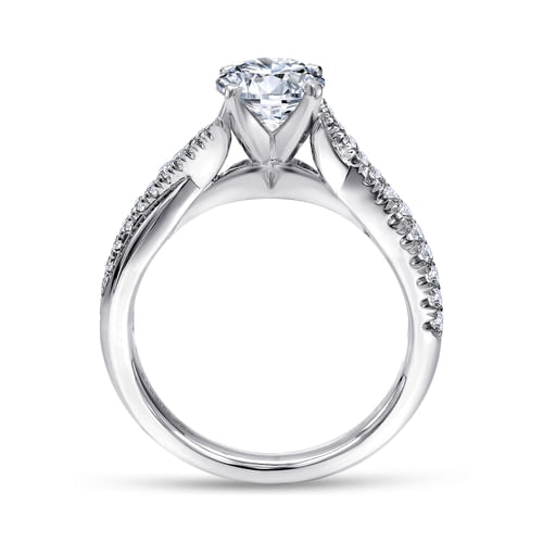 18K White Gold Round Twisted Diamond Engagement Ring