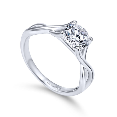 18K White Gold Round Twisted Diamond Engagement Ring