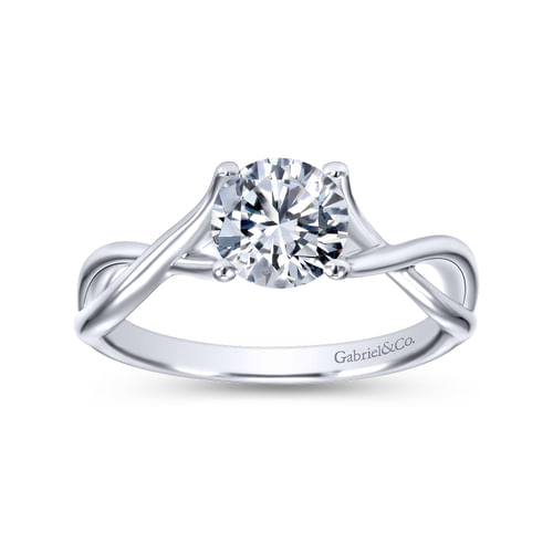 18K White Gold Round Twisted Diamond Engagement Ring