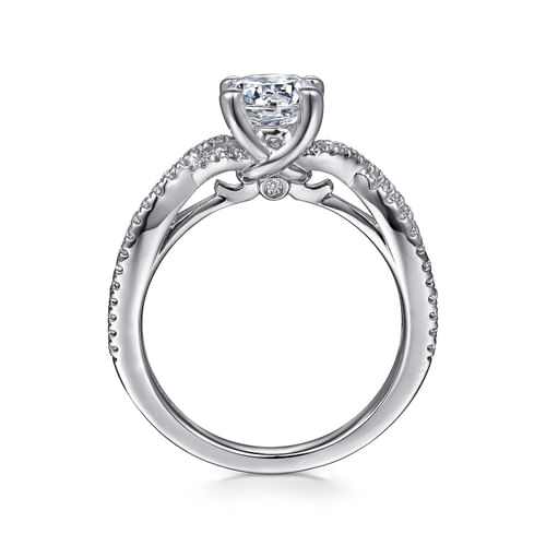 18K White Gold Round Twisted Diamond Engagement Ring