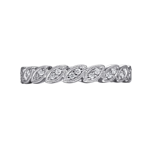 18K White Gold Scalloped Marquise Diamond Stackable Ring