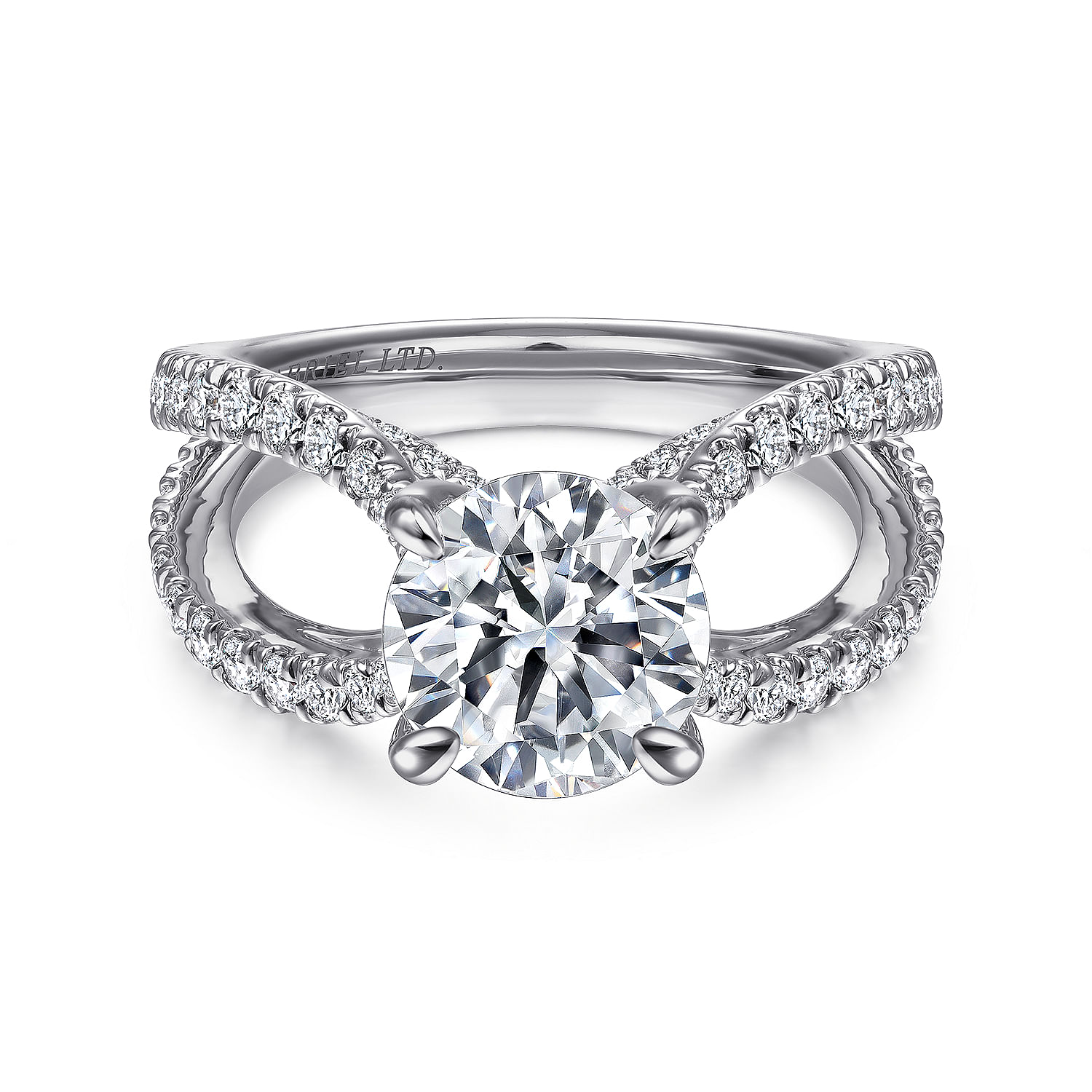 Gabriel - 18K White Gold Split Shank Round Diamond Engagement Ring