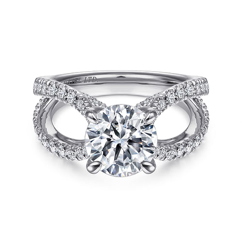 18K White Gold Split Shank Round Diamond Engagement Ring