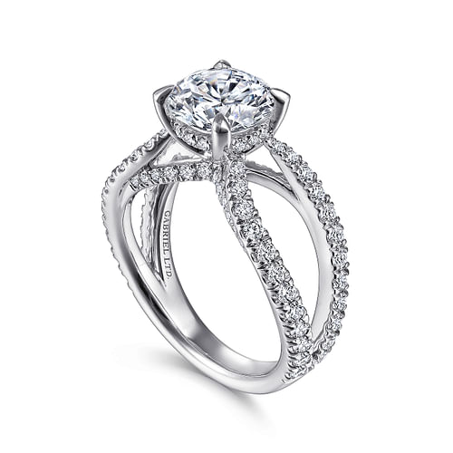 18K White Gold Split Shank Round Diamond Engagement Ring