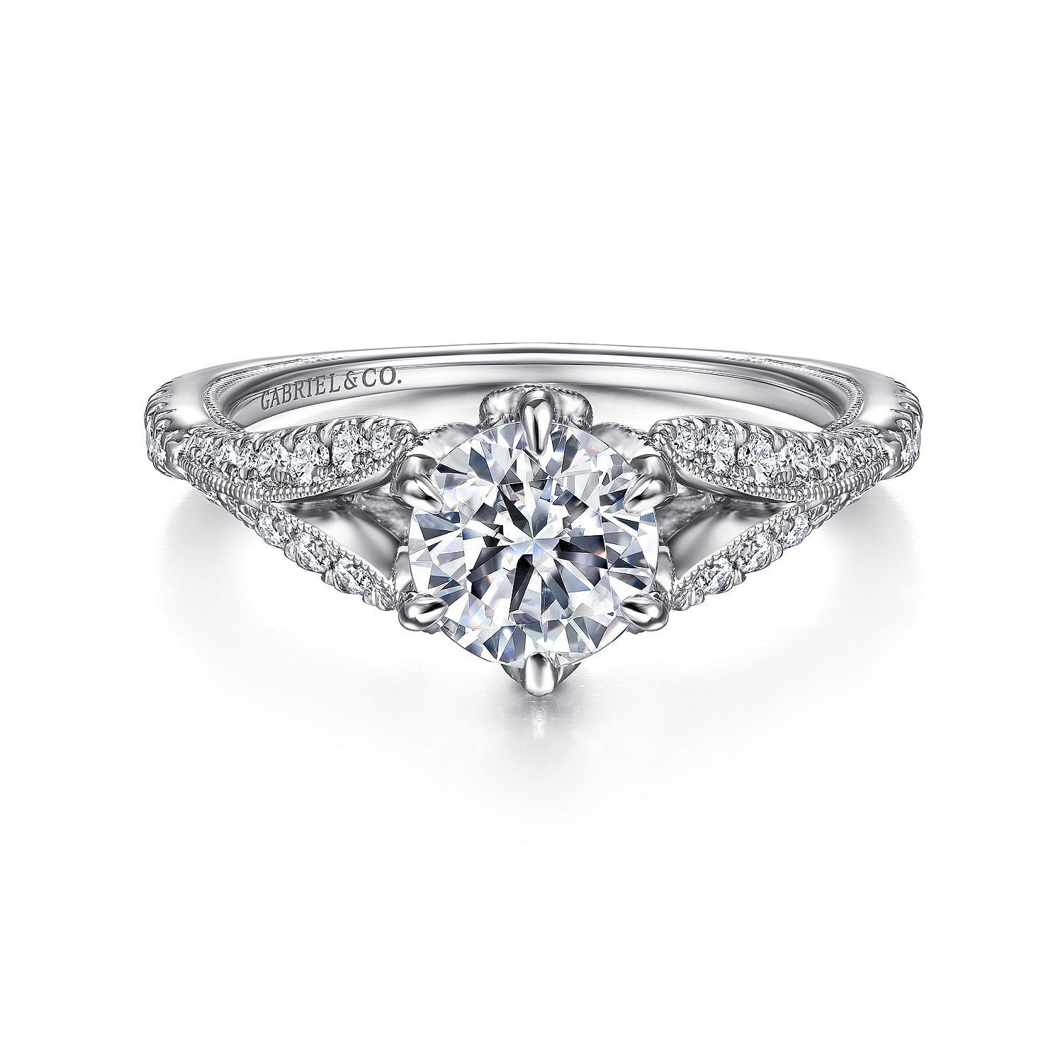 Gabriel - 18K White Gold Split Shank Round Diamond Engagement Ring