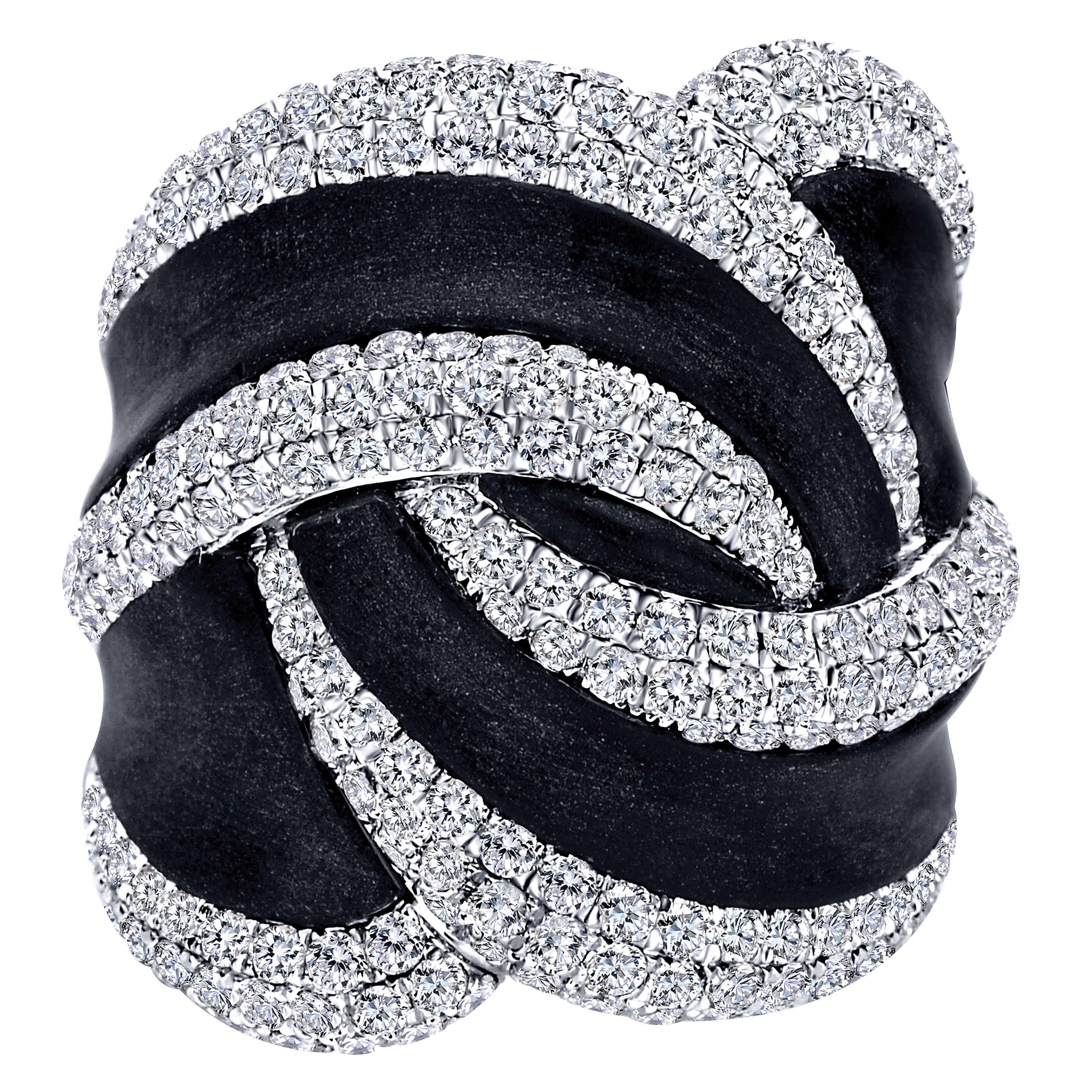 18K White Gold Swirling Black Agate and Diamond Statement Ring