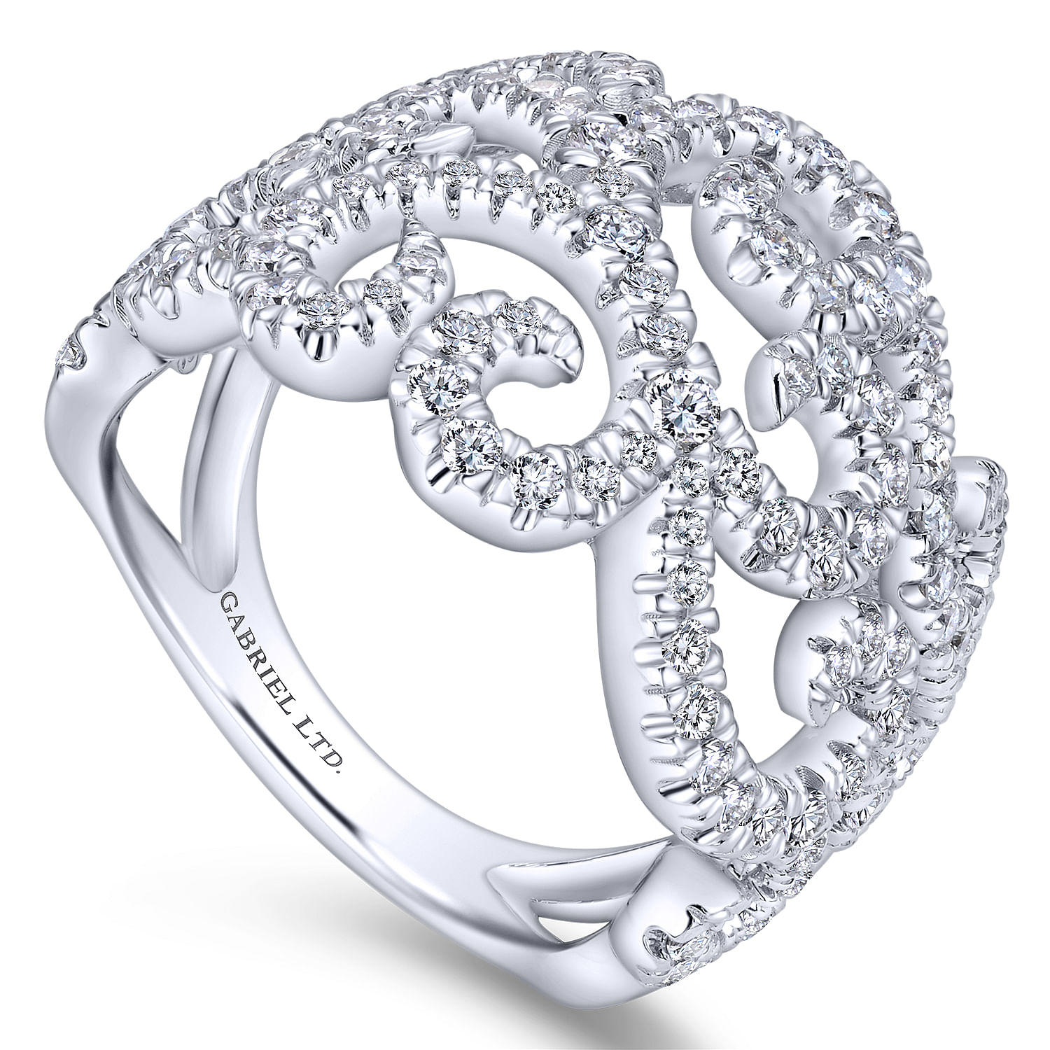 18K White Gold Swirling Diamond Ring