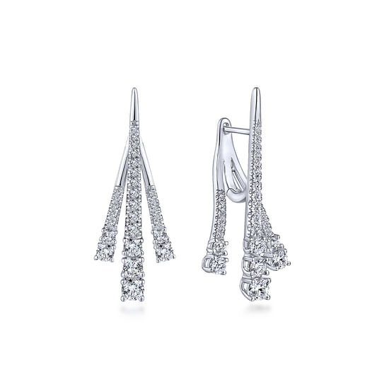 Gabriel - 18K White Gold Three Row Tapered Diamond Front Back Drop Earrings