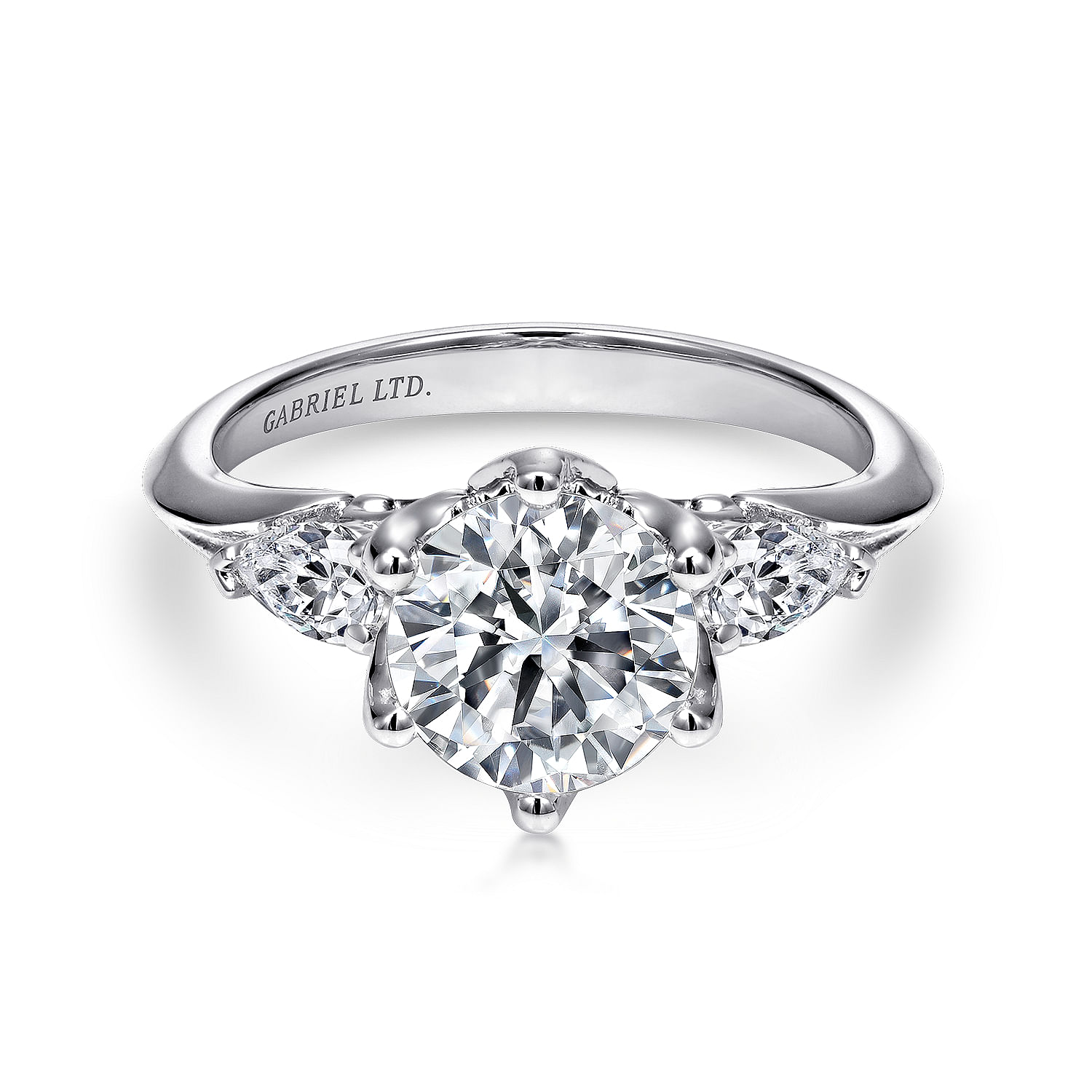 Gabriel - 18K White Gold Three Stone Round Diamond Engagement Ring