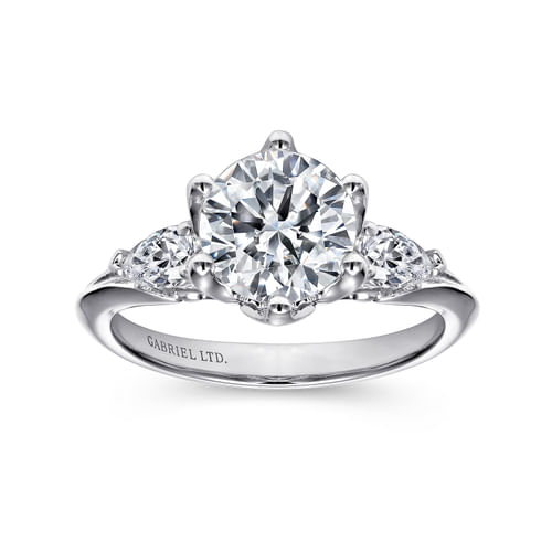 18K White Gold Three Stone Round Diamond Engagement Ring