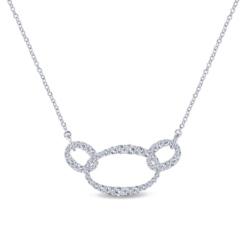 18K White Gold Triple Oval Link Diamond Pavé Necklace