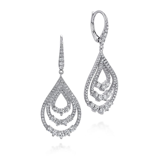 Gabriel - 18K White Gold Triple Teardrop Diamond Drop Earrings