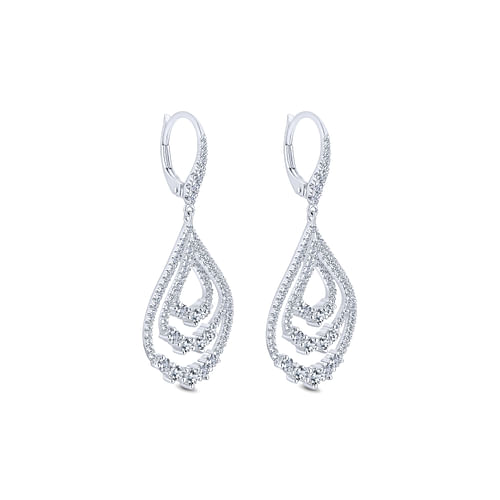 18K White Gold Triple Teardrop Diamond Drop Earrings