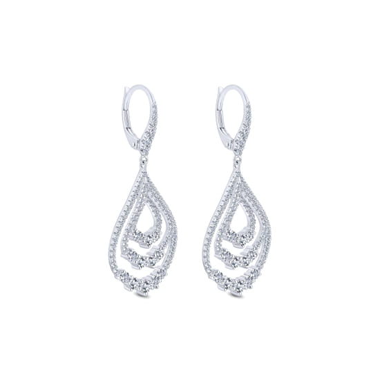 18K White Gold Triple Teardrop Diamond Drop Earrings angle 2