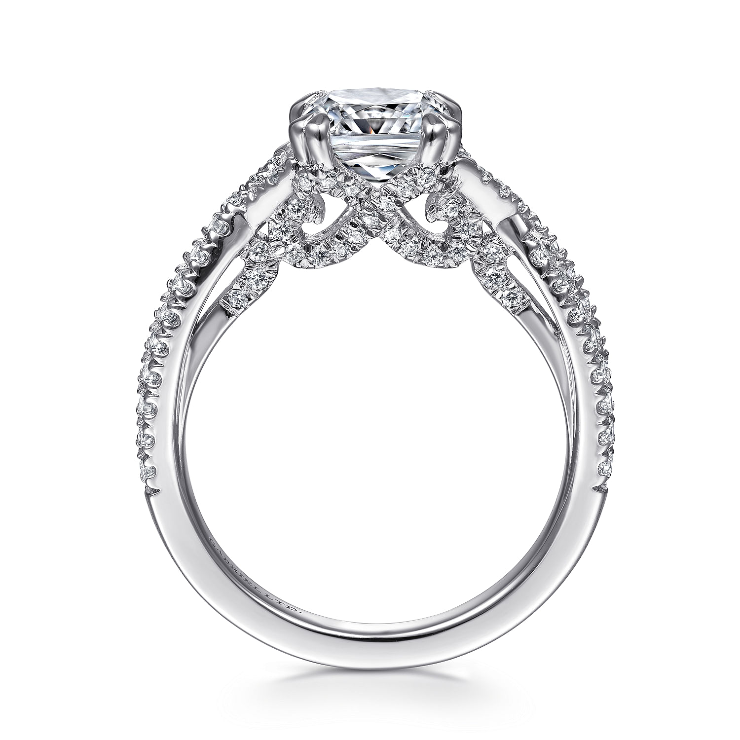 18K White Gold Twisted Cushion Cut Diamond Engagement Ring