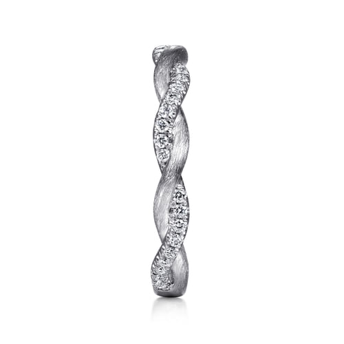 18K White Gold Twisted Diamond Stackable Ring