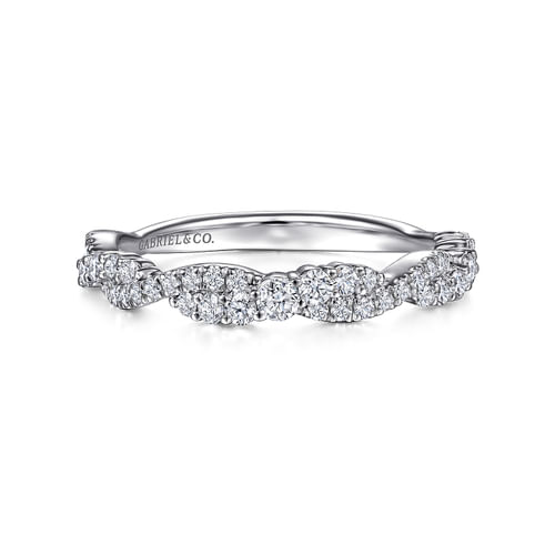18K White Gold Twisted Diamond Stackable Ring