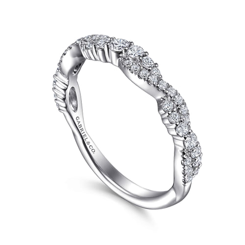 18K White Gold Twisted Diamond Stackable Ring