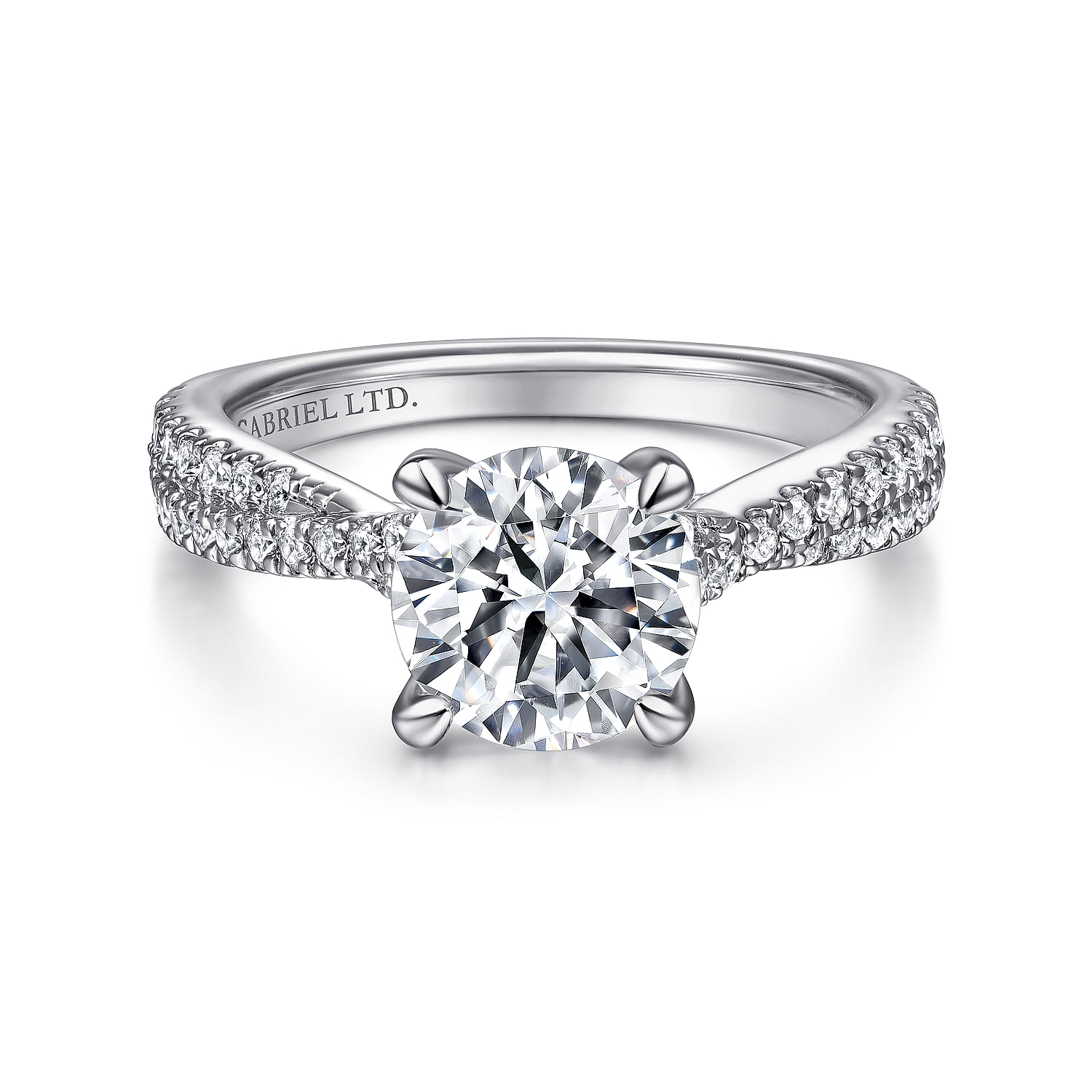 Gabriel - 18K White Gold Twisted Round Diamond Engagement Ring