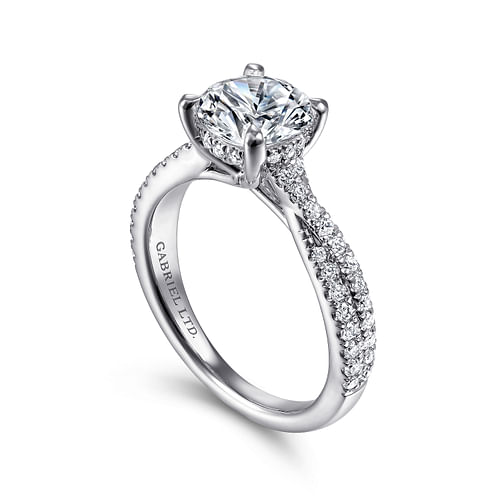 18K White Gold Twisted Round Diamond Engagement Ring